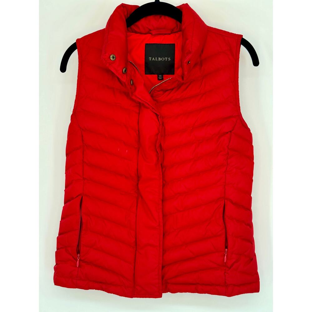 Talbots Womens XS Red Puffer Sleeveless Vest Duck Down Winter Fall Sport Ski